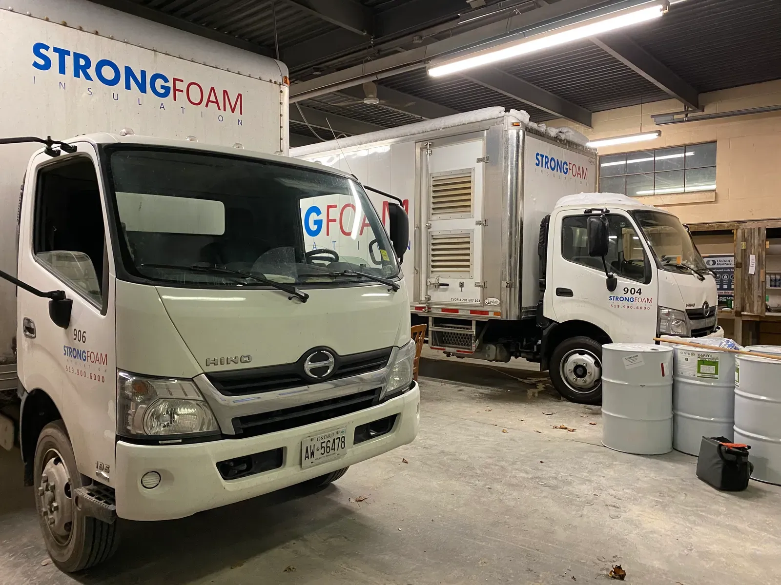 Strong Foam trucks and equipment in the shop