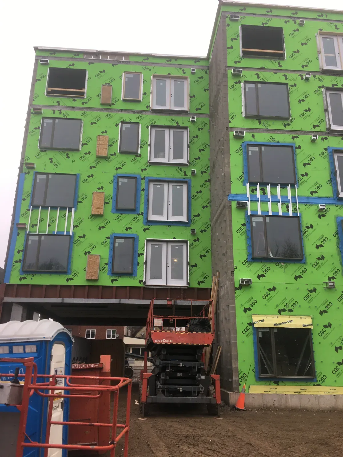Air and vapour barrier membrane installed on a multi-storey building