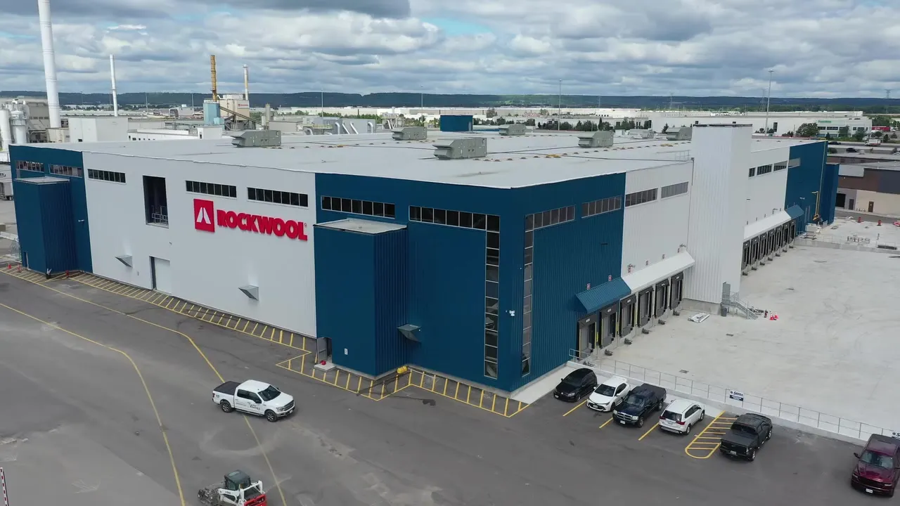 Aerial view of the ROCKWOOL expansion facility built with Sierra Construction